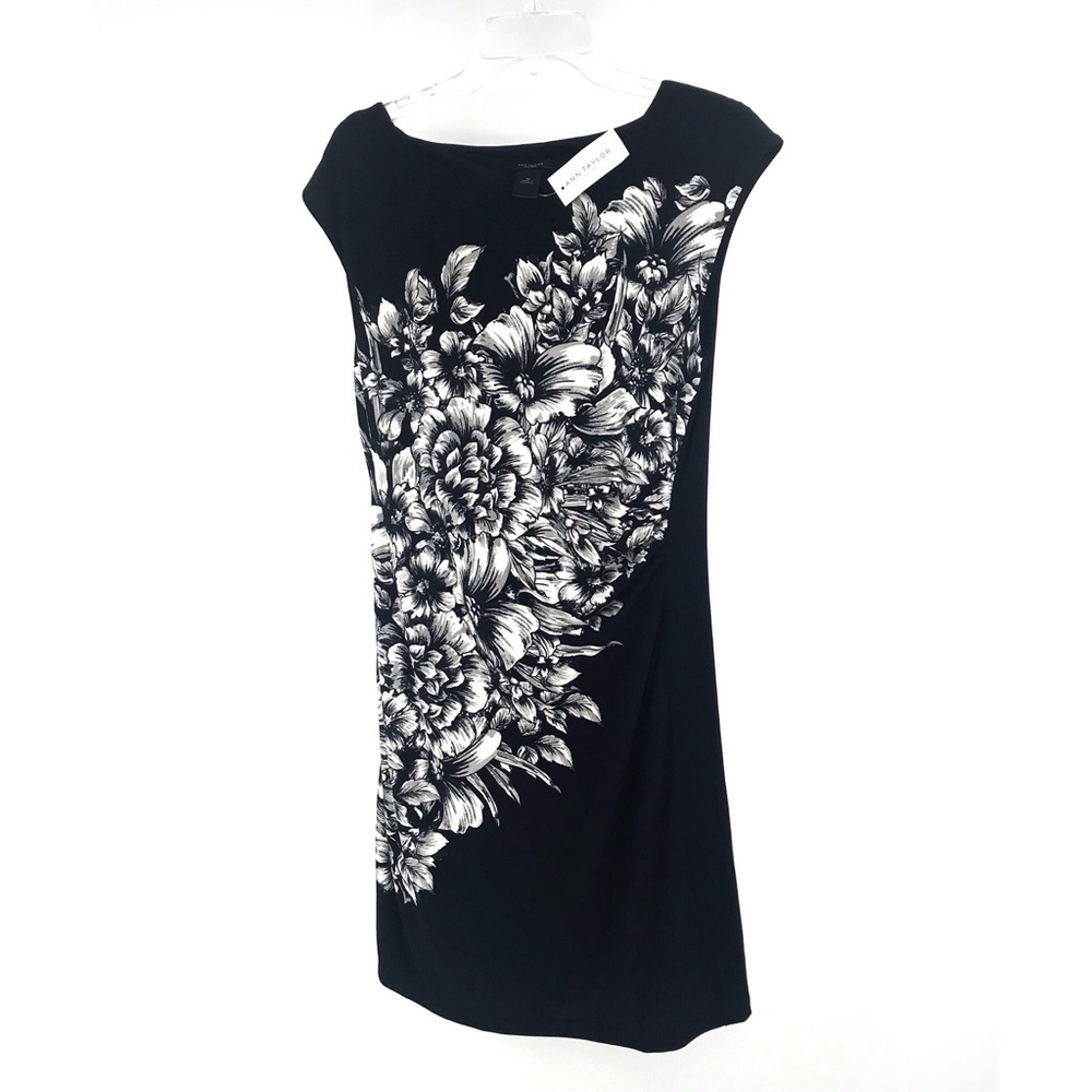 Ann Taylor NWT black dress with white floral motif Sz M  Retails $89